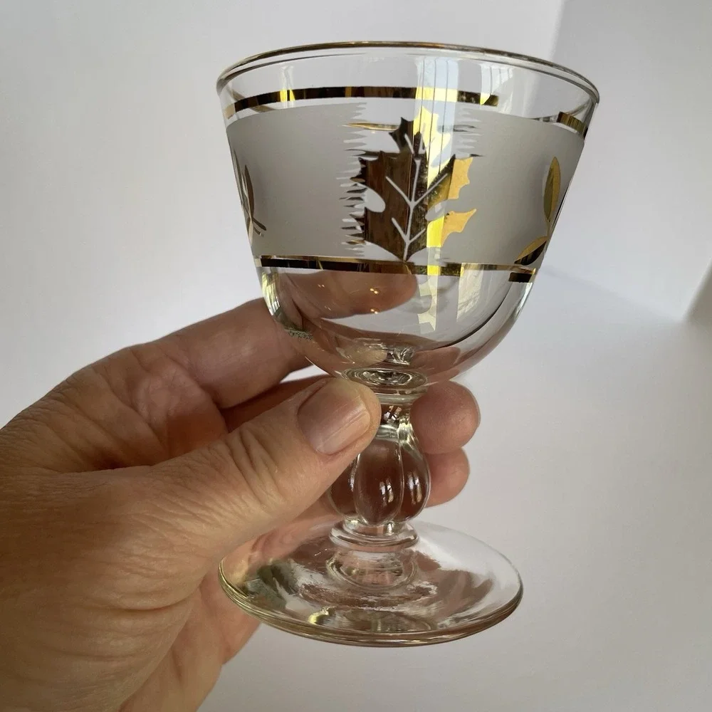 Vtg Frosted GOLD LEAF Sherbet Glass Set‎ of 2 Mid Century - 3 7/8